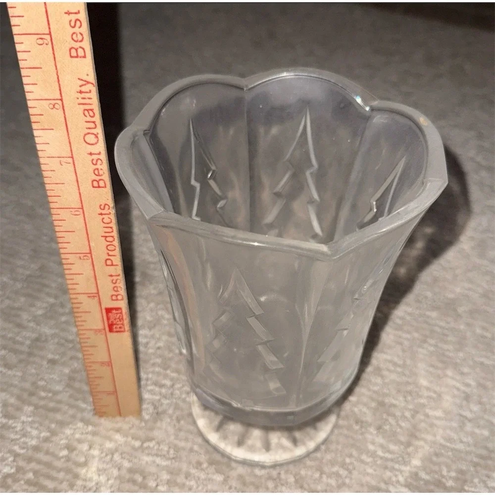 Pedestal Vase Scalloped Rim Embossed Christmas‎ Tree 6.5 in Tall pressed glass